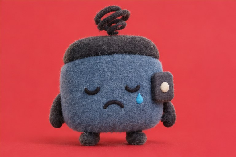 Pocky in blue-grey with a tear, on a red background